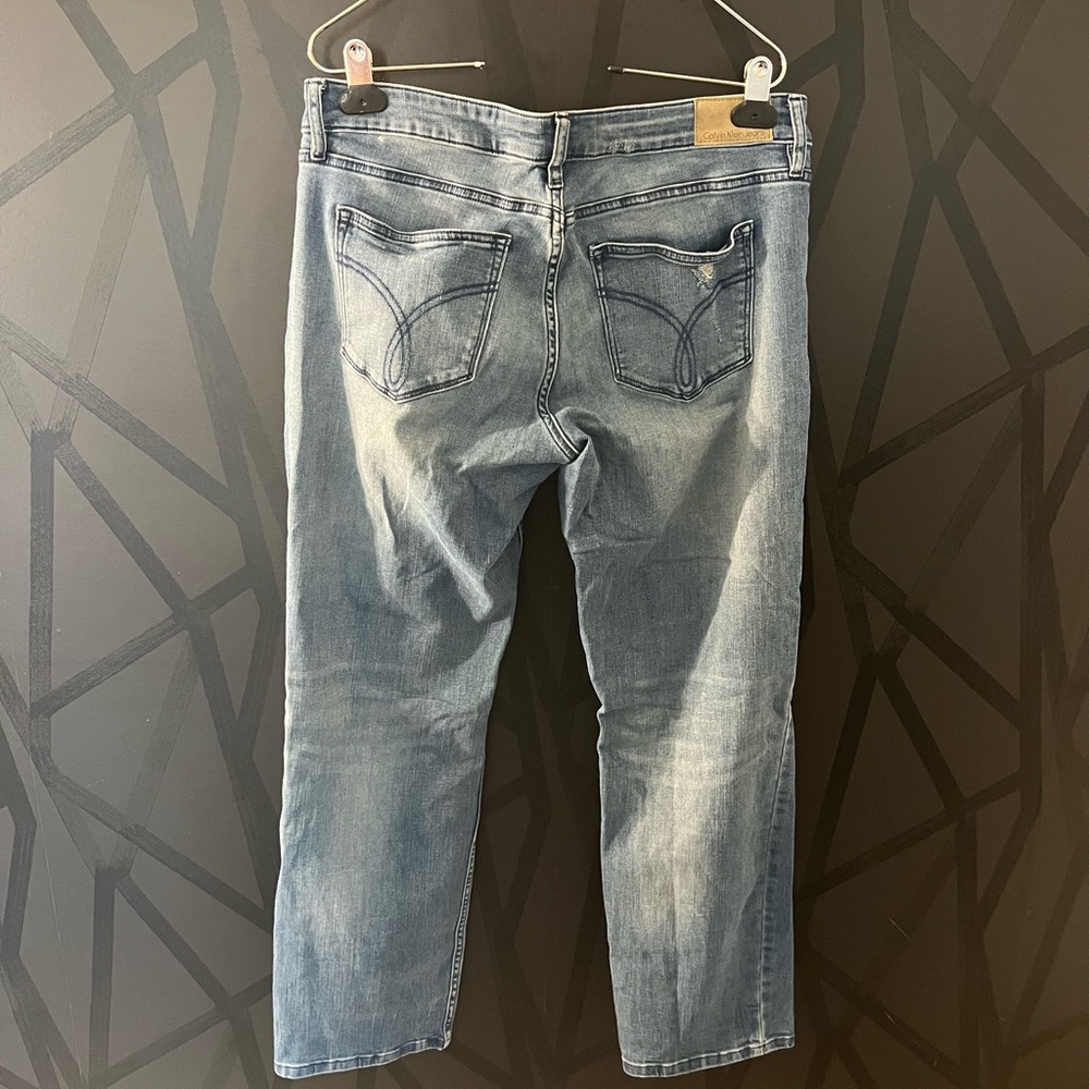 Calvin Klein Women's Distressed Blue Straight Leg Jeans - Picture 4 of 7